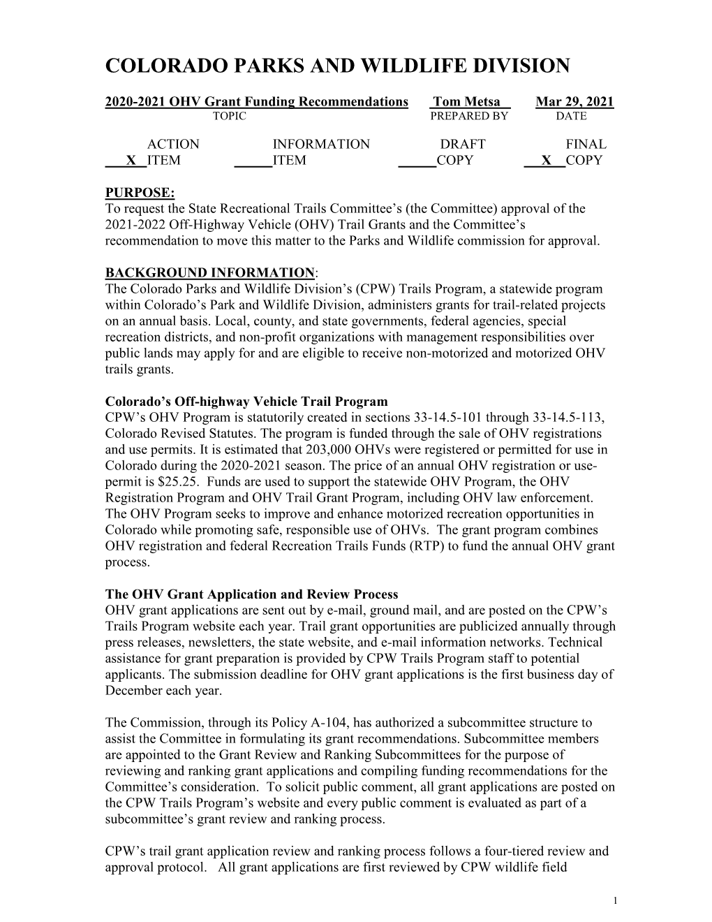 2021-2022 OHV Grants