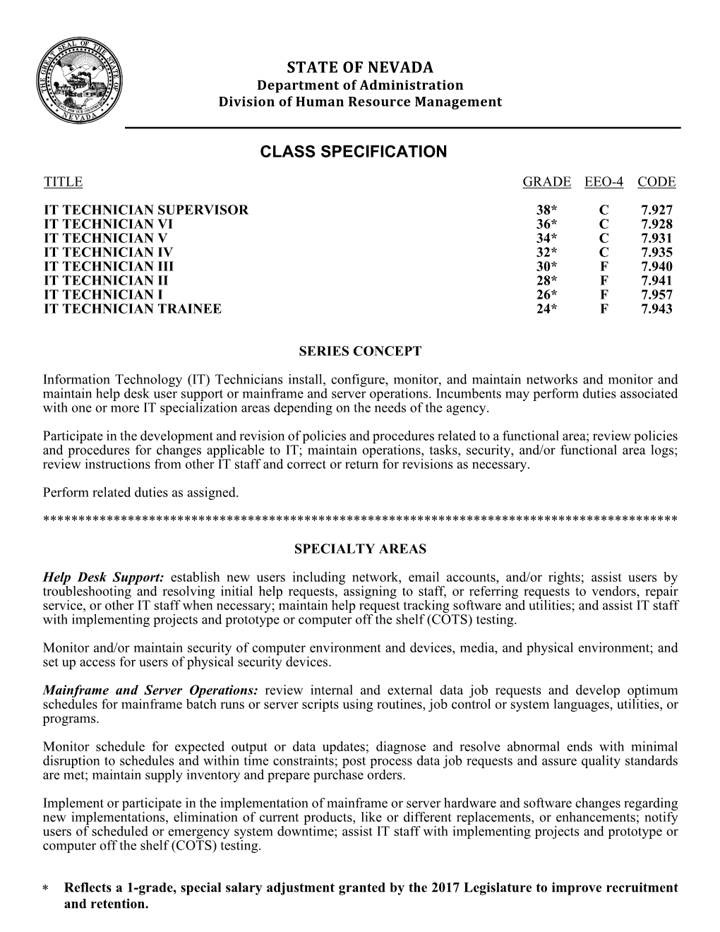 7.927 Class Specification