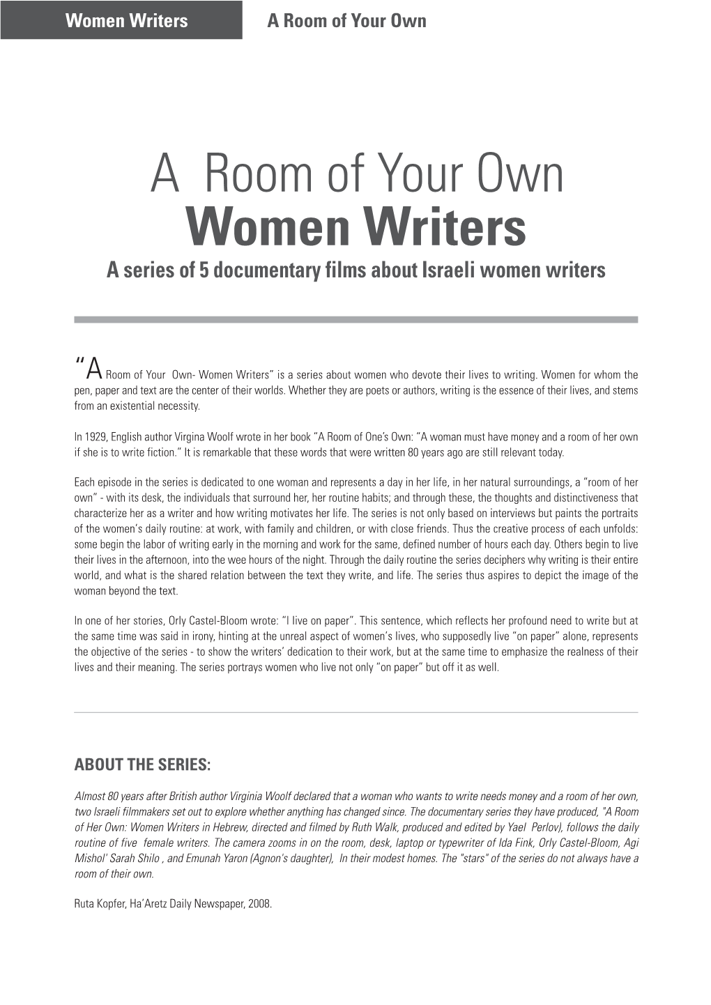 Women Writers a Room of Your Own