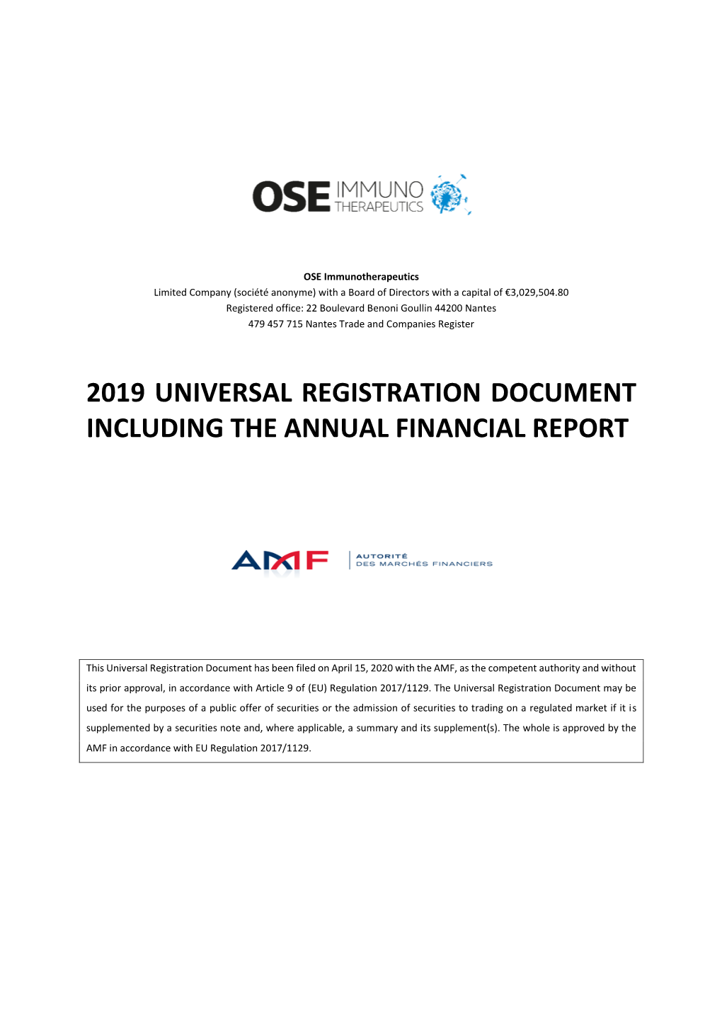 2019 Universal Registration Document Including the Annual Financial Report