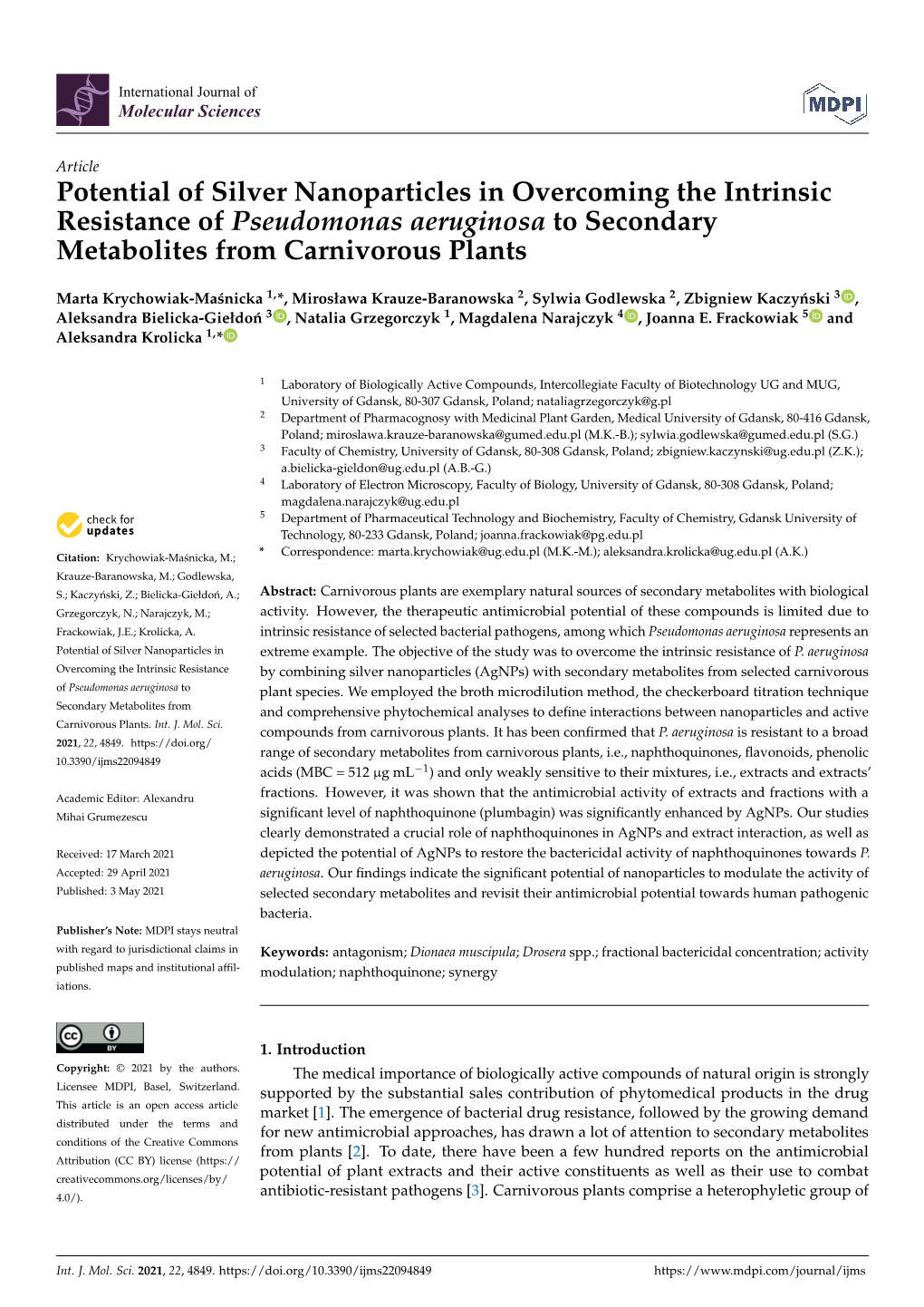 Potential of Silver Nanoparticles in Overcoming the Intrinsic Resistance of Pseudomonas Aeruginosa to Secondary Metabolites from Carnivorous Plants