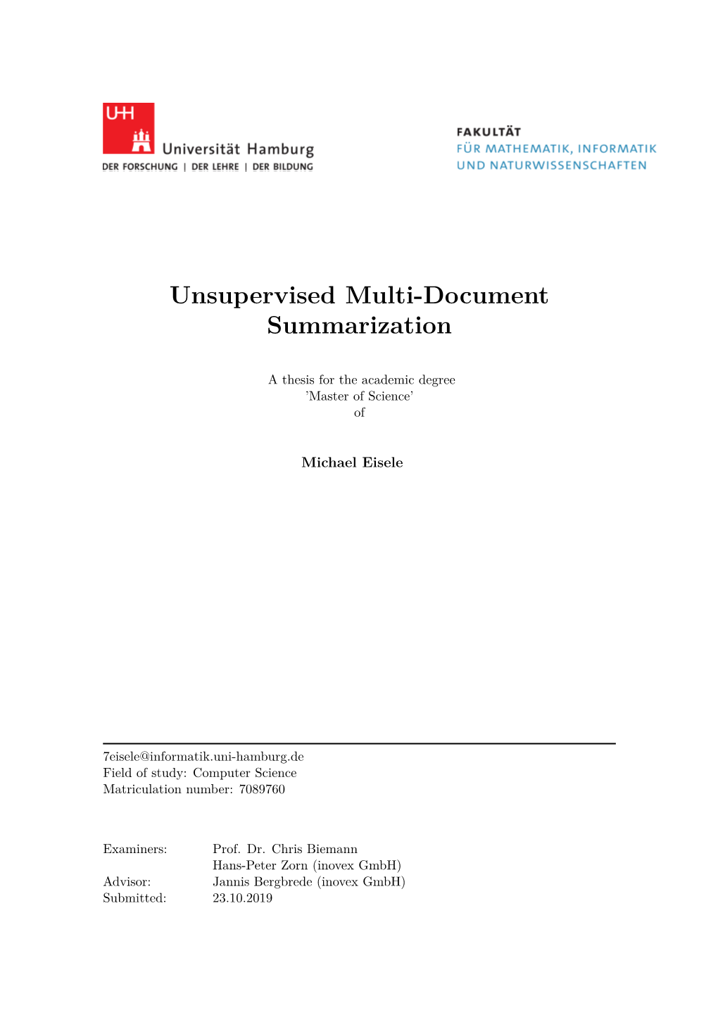 Unsupervised Multi-Document Summarization