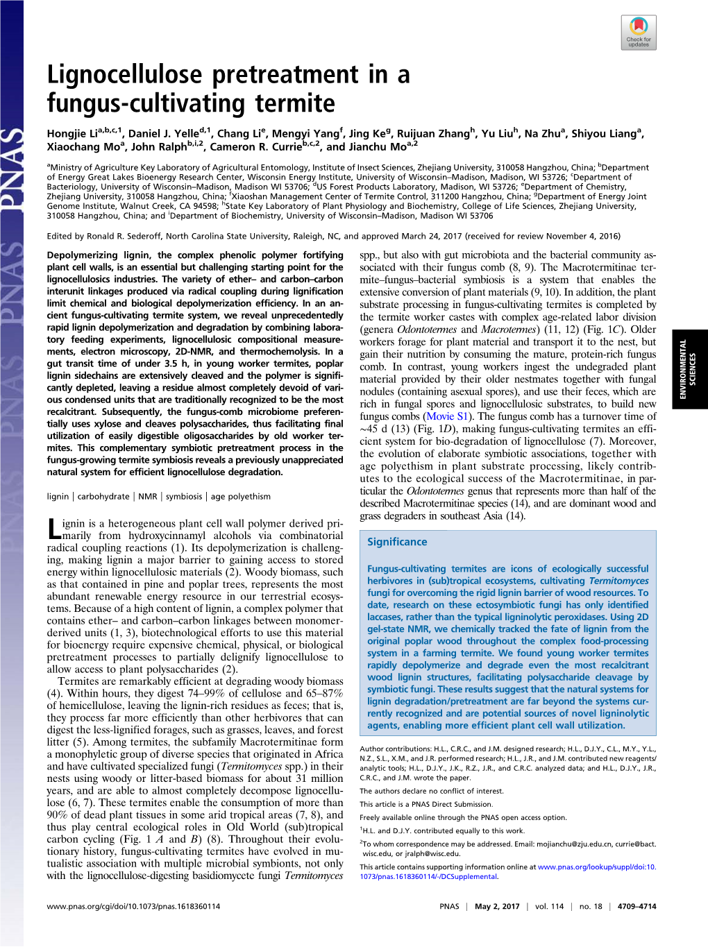 Lignocellulose Pretreatment in a Fungus-Cultivating Termite