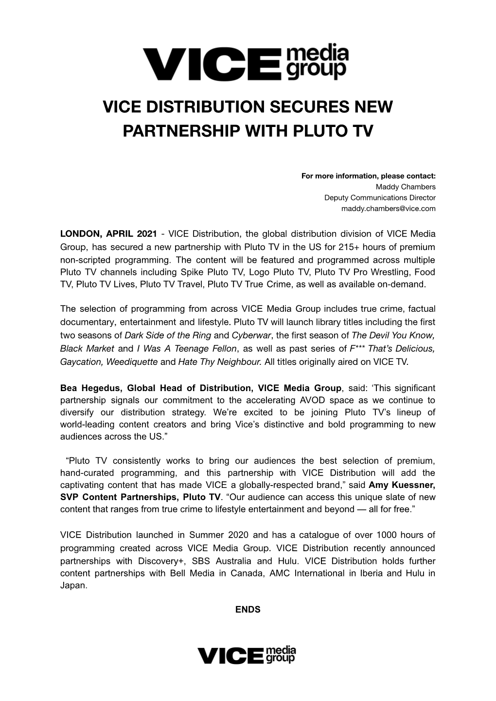 Vice Distribution Secures New Partnership with Pluto Tv