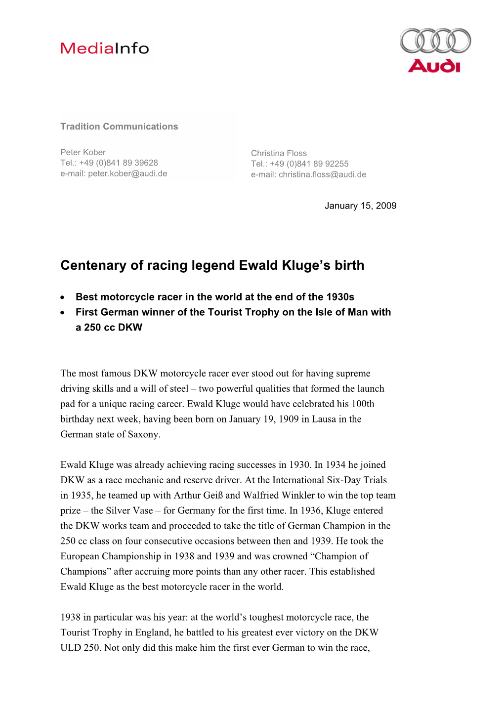 Centenary of Racing Legend Ewald Kluge's Birth