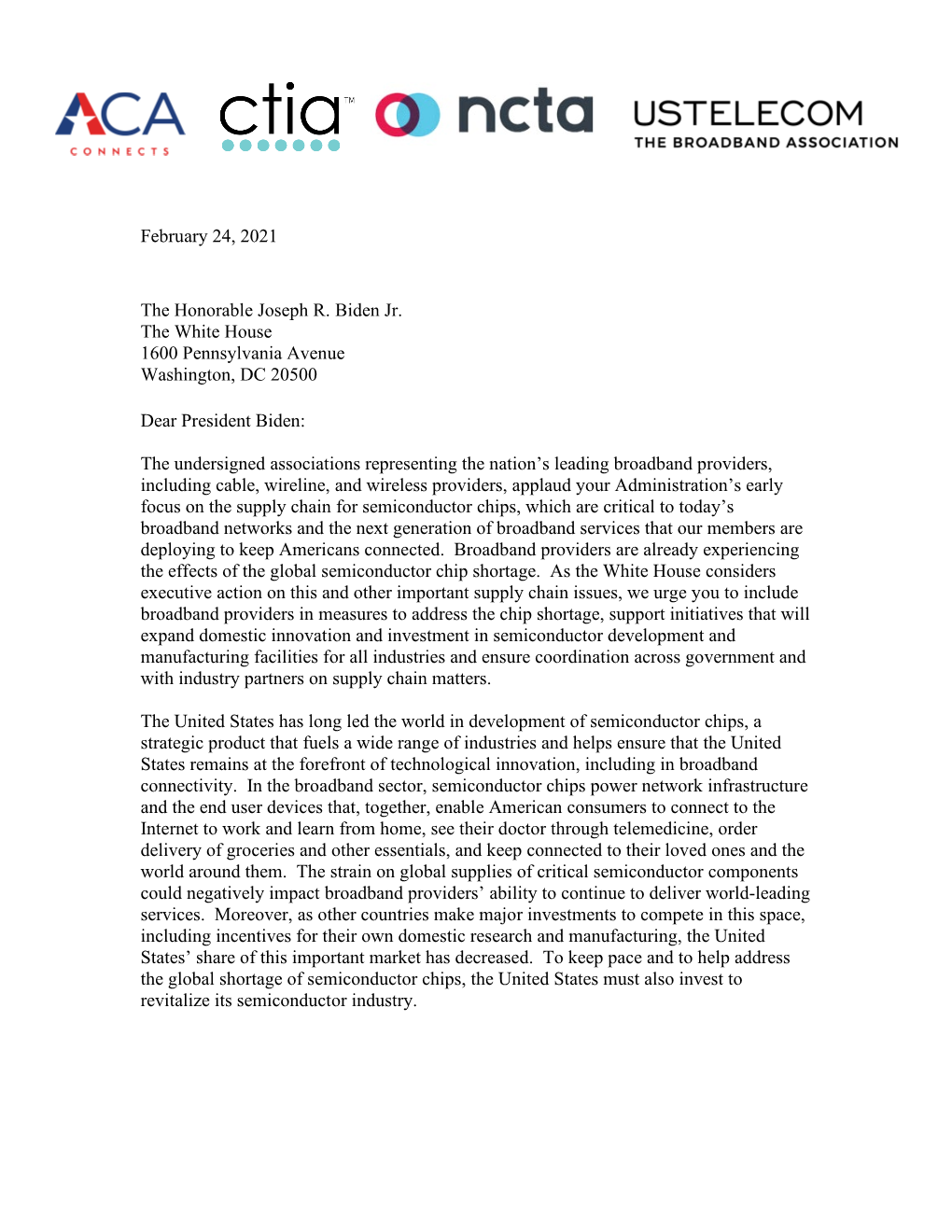 Download Association Letter to the White House On