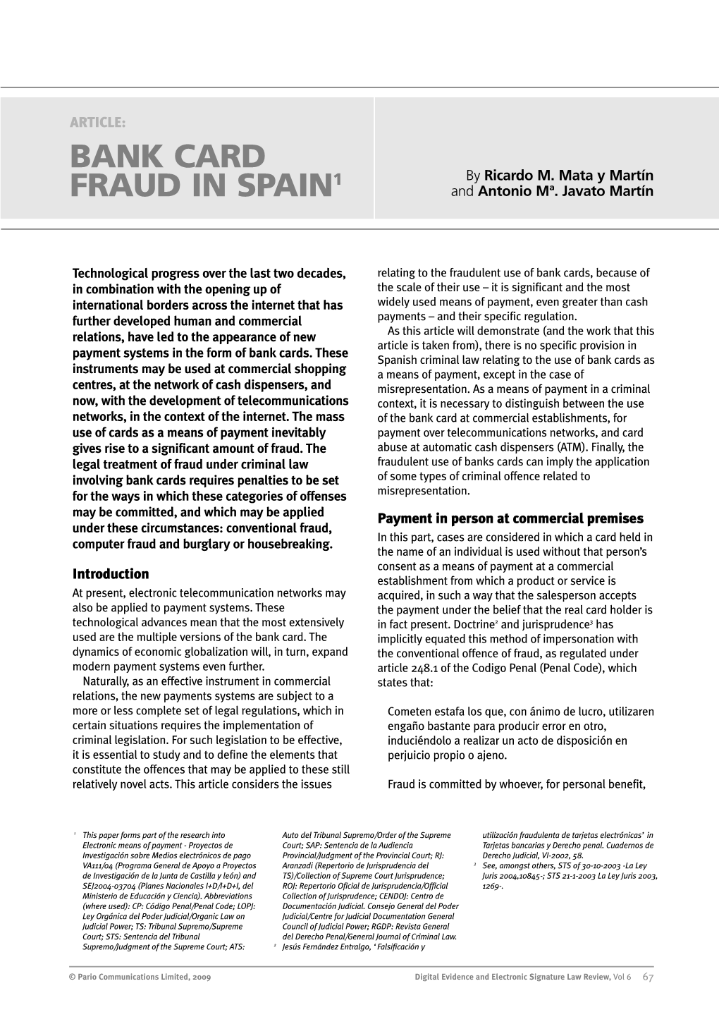 Bank Card Fraud in Spain1