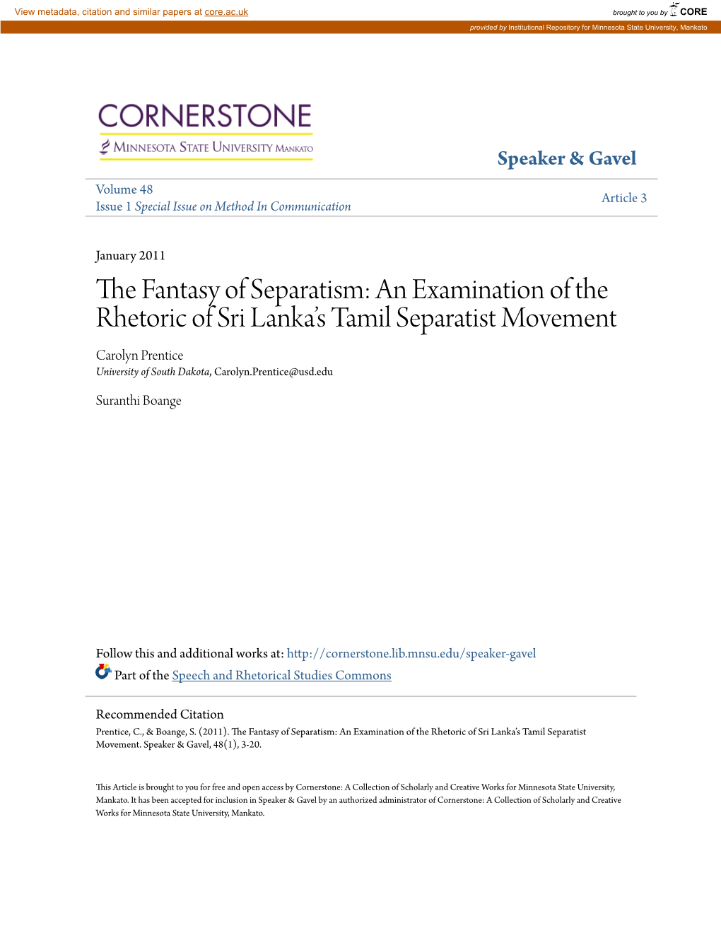 An Examination of the Rhetoric of Sri Lanka's Tamil Separatist Movement