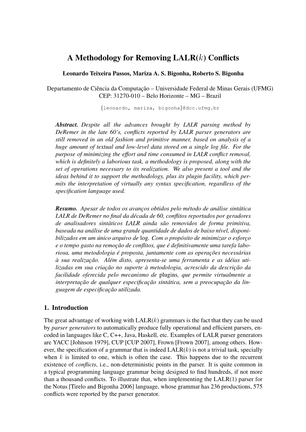 A Methodology for Removing LALR(K) Conflicts