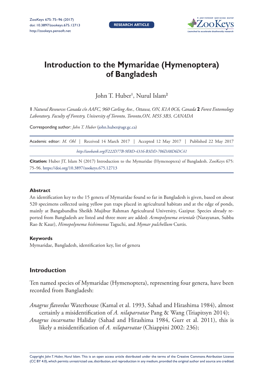 Introduction to the Mymaridae (Hymenoptera)