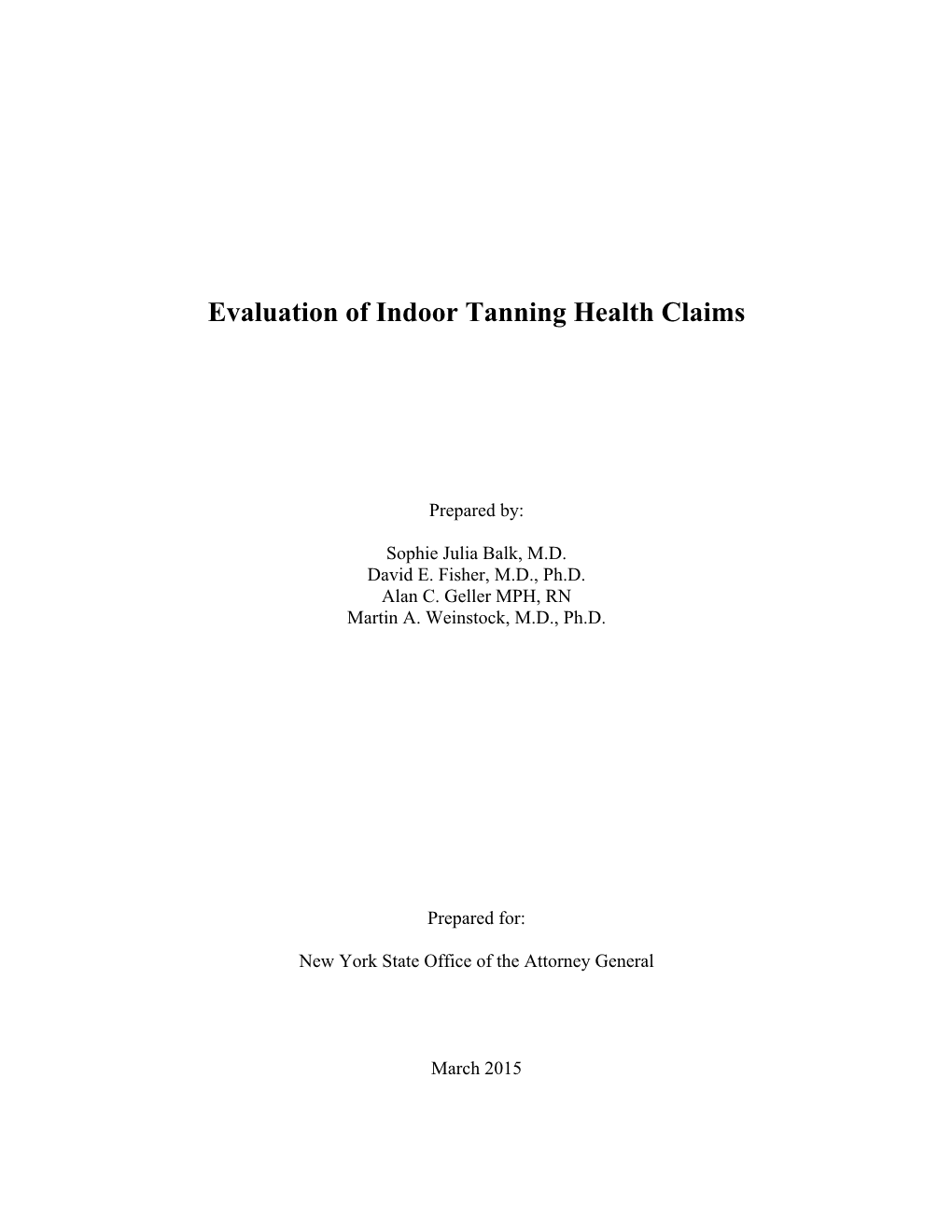 Evaluation of Indoor Tanning Health Claims