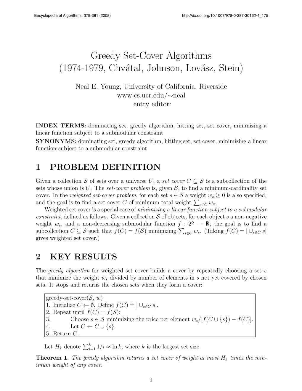 Greedy Set-Cover Algorithms (1974-1979, Chvátal, Johnson