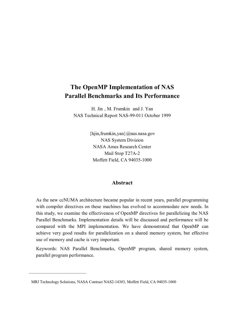 The Openmp Implementation of NAS Parallel Benchmarks and Its Performance