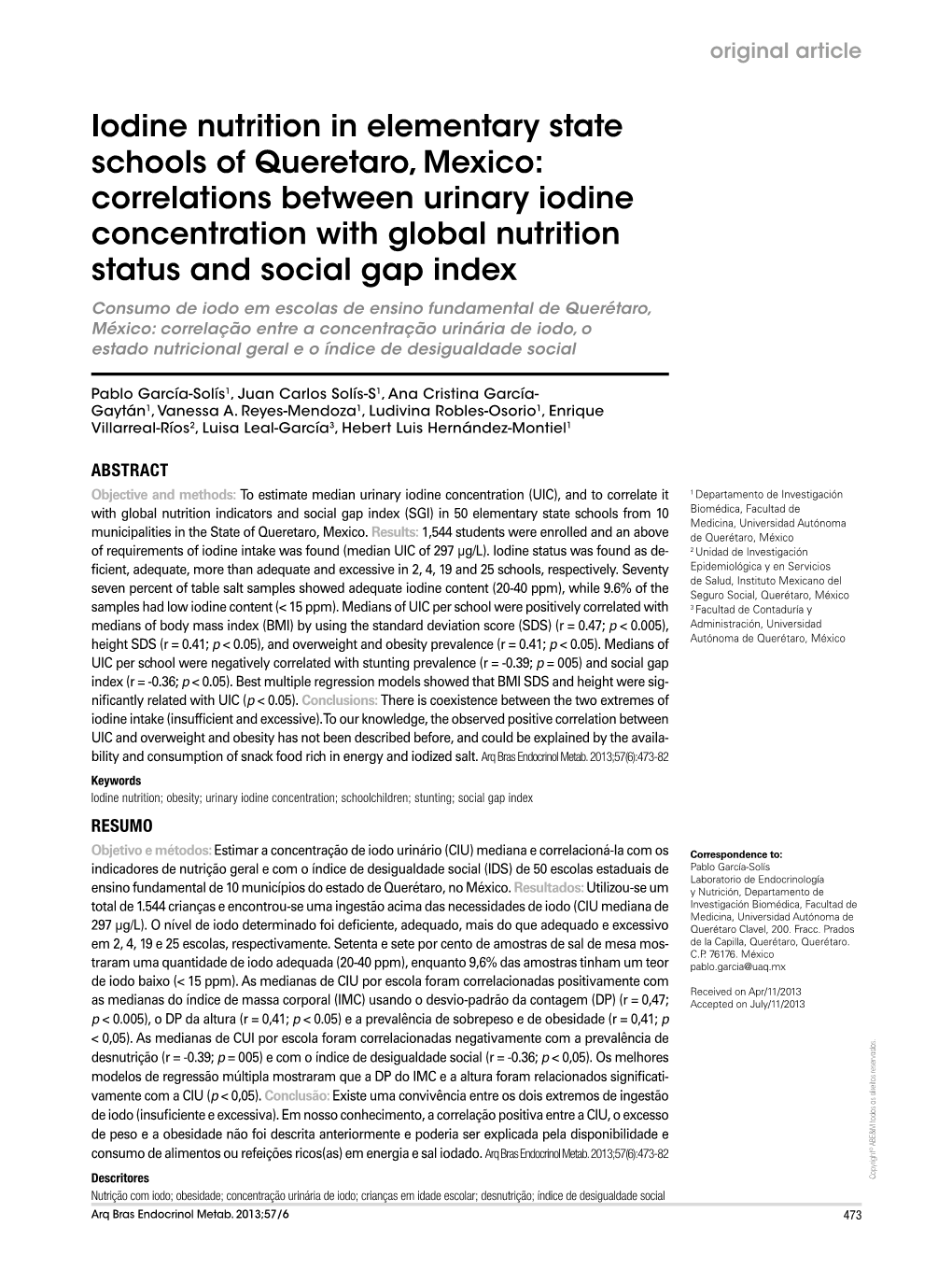 Iodine Nutrition in Elementary State Schools of Queretaro, Mexico