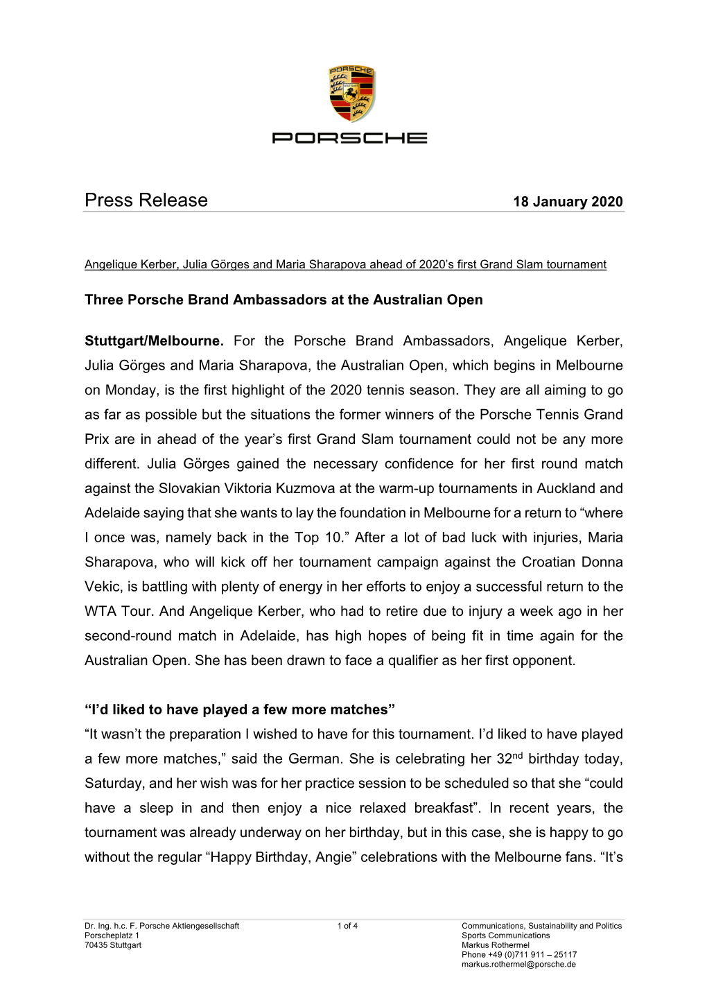 Press Release 18 January 2020