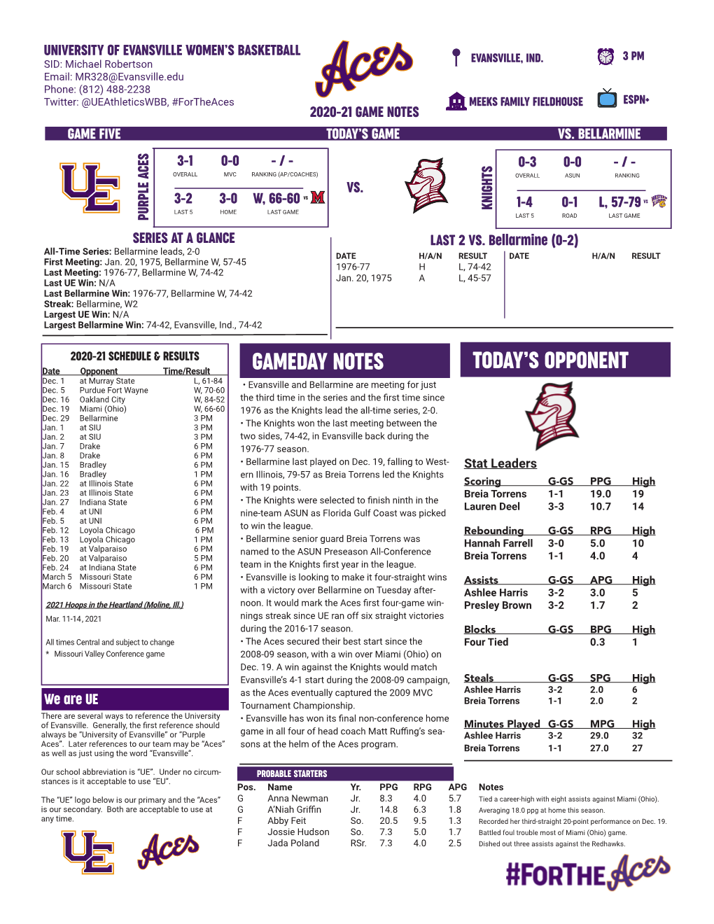 Gameday Notes Today's Opponent