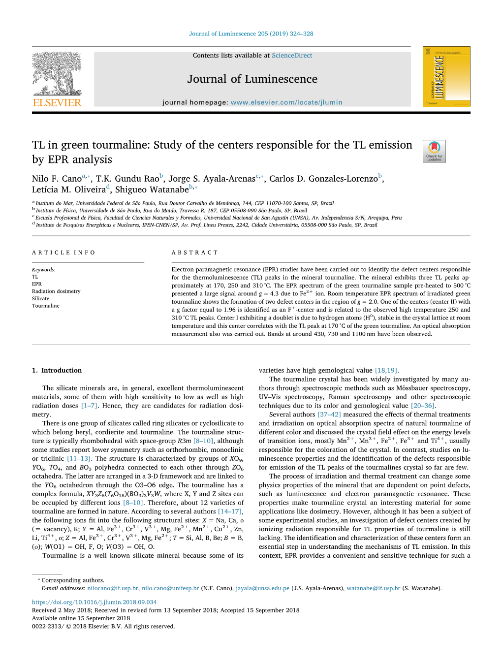 TL in Green Tourmaline Study of the Centers Responsible for the TL Emission by EPR Analysis