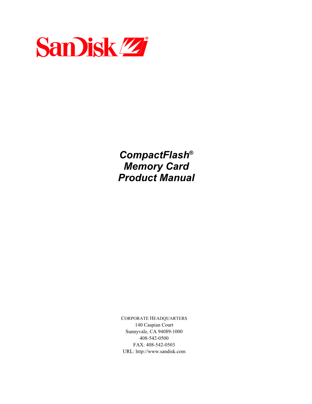 Compactflash® Memory Card Product Manual