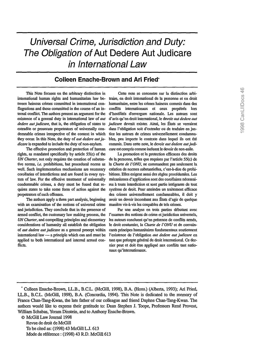 The Obligation of Aut Dedere Aut Judicare in Internationallaw