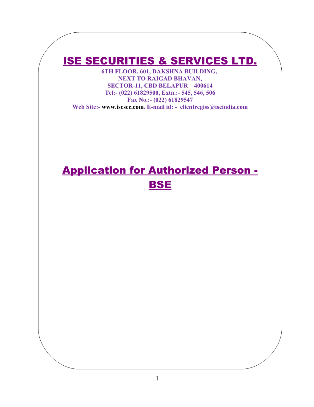 Application for Authorized Person BSE