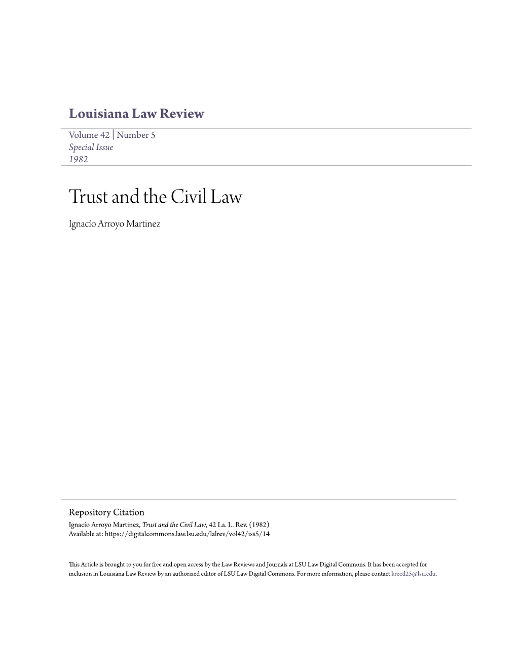 Trust and the Civil Law Ignacío Arroyo Martinez