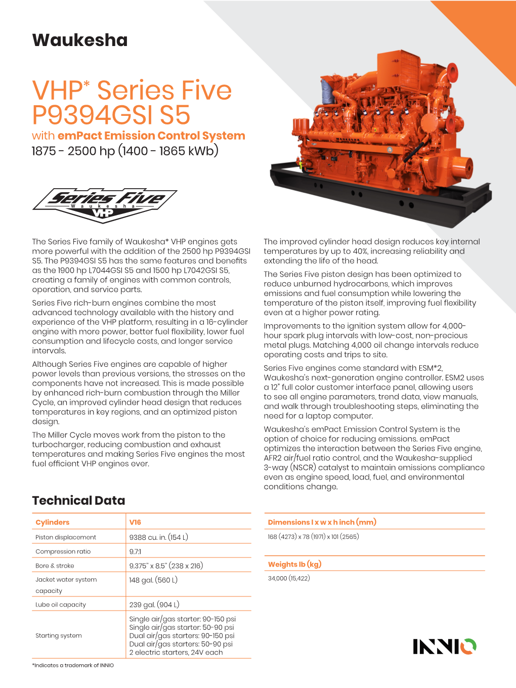 VHP* Series Five P9394GSI S5 with Empact Emission Control System 1875 - 2500 Hp (1400 - 1865 Kwb)