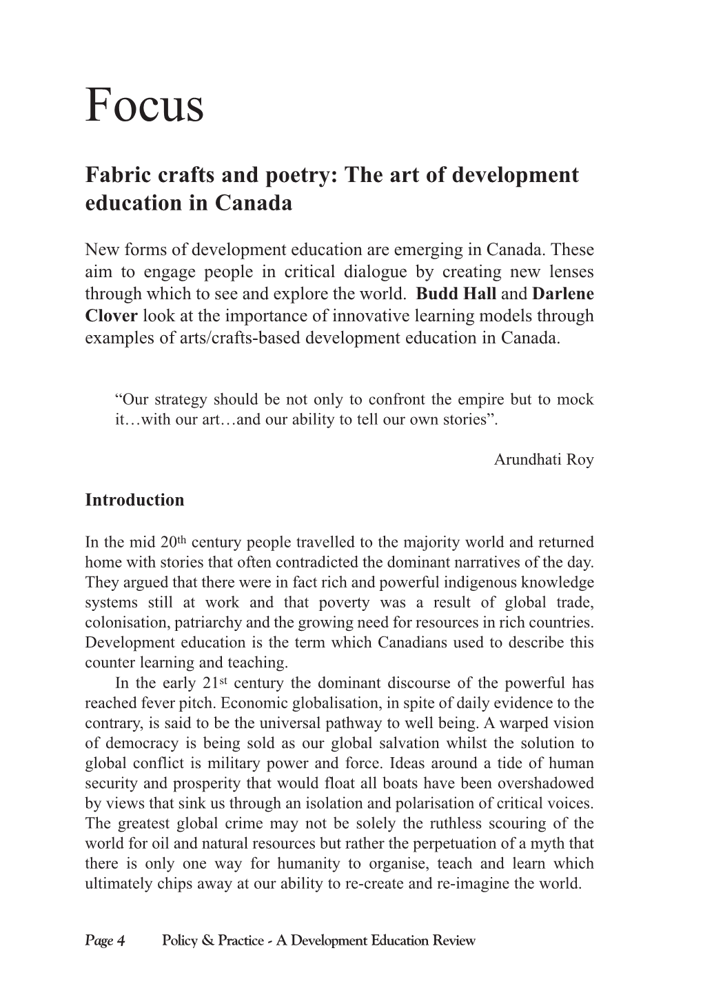 Fabric Crafts and Poetry: the Art of Development Education in Canada