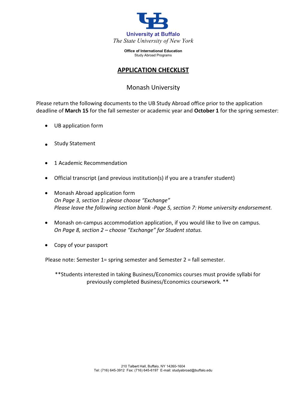 APPLICATION CHECKLIST Monash University