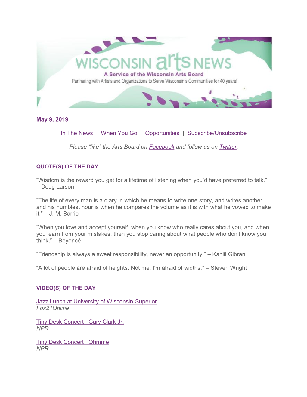 WAB Wisconsin Arts News