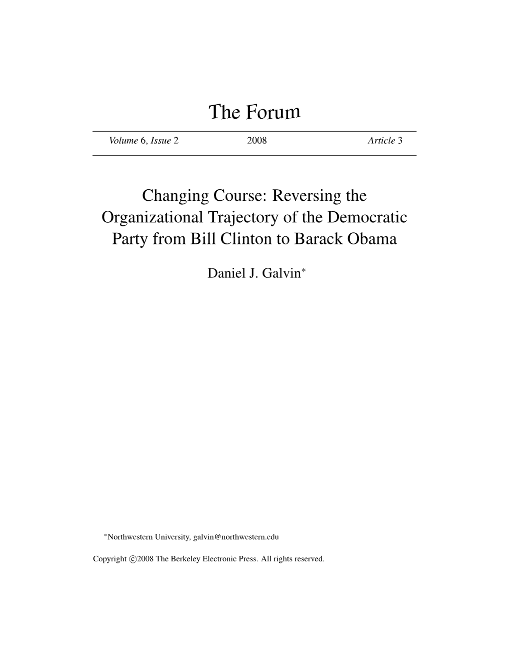 Changing Course: Reversing the Organizational Trajectory of the Democratic Party from Bill Clinton to Barack Obama