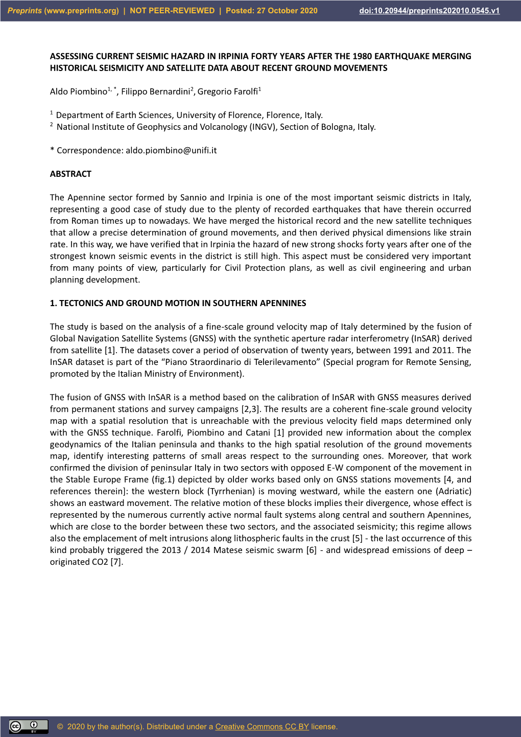 Assessing Current Seismic Hazard in Irpinia Forty Years After the 1980 Earthquake Merging Historical Seismicity and Satellite Data About Recent Ground Movements