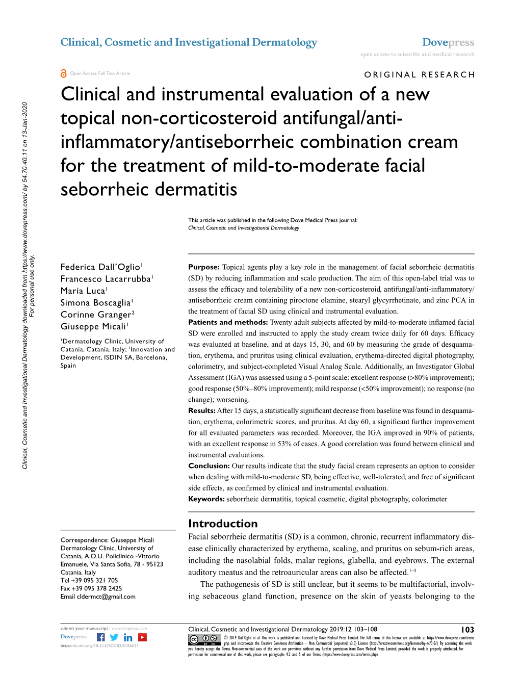 Clinical and Instrumental Evaluation of a New Topical Non-Corticosteroid