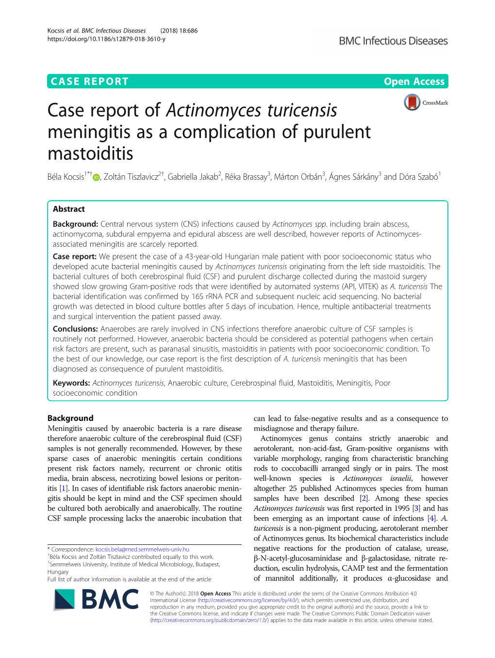 Case Report of Actinomyces Turicensis