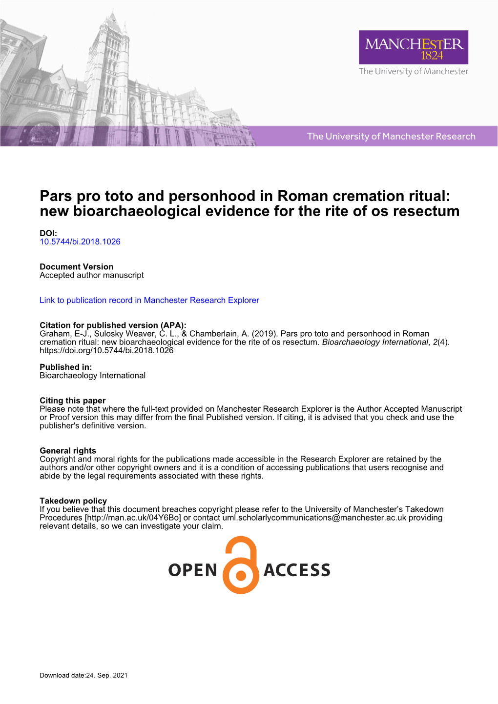 Pars Pro Toto and Personhood in Roman Cremation Ritual: New Bioarchaeological Evidence for the Rite of Os Resectum