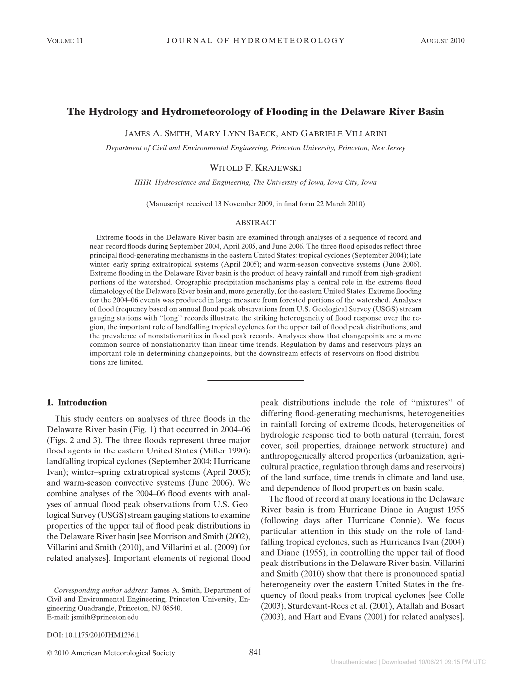 The Hydrology and Hydrometeorology of Flooding in the Delaware River Basin