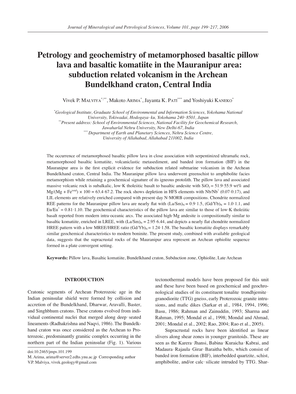 Petrology and Geochemistry of Metamorphosed Basaltic Pillow Lava