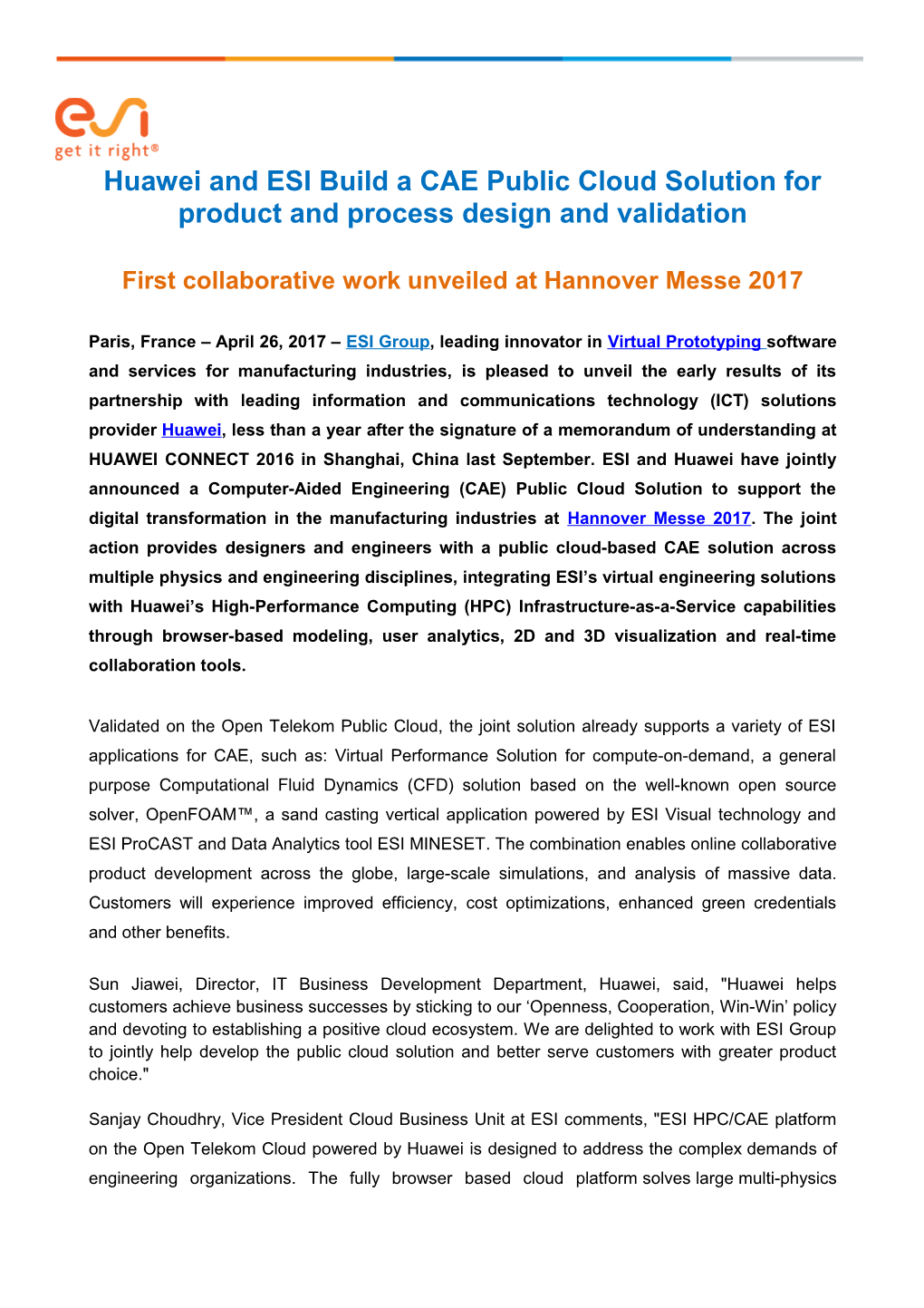 First Collaborative Work Unveiled at Hannover Messe 2017