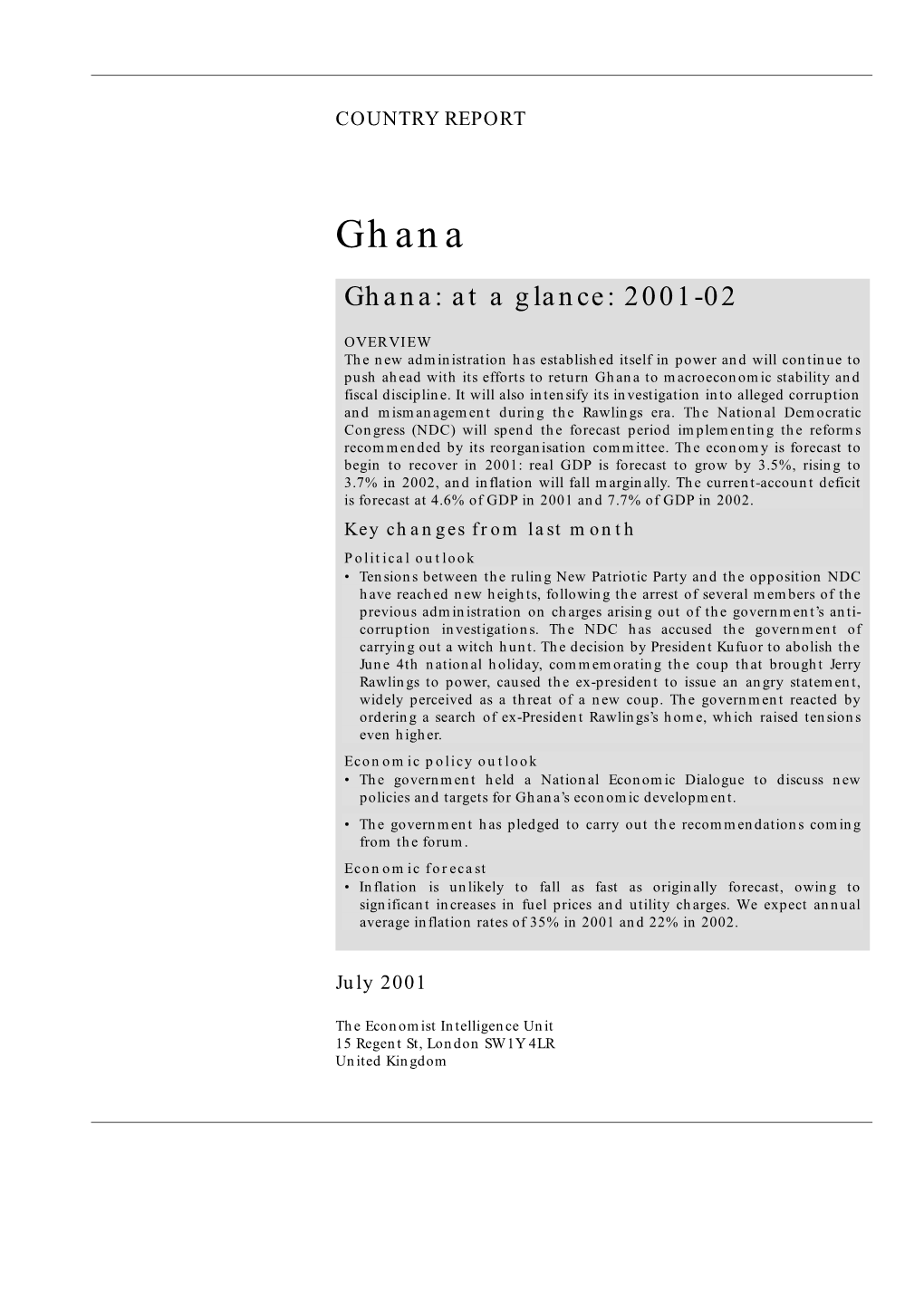 Ghana Ghana: at a Glance: 2001-02