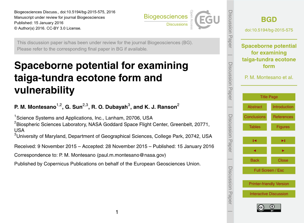 Spaceborne Potential for Examining Taiga-Tundra Ecotone Form