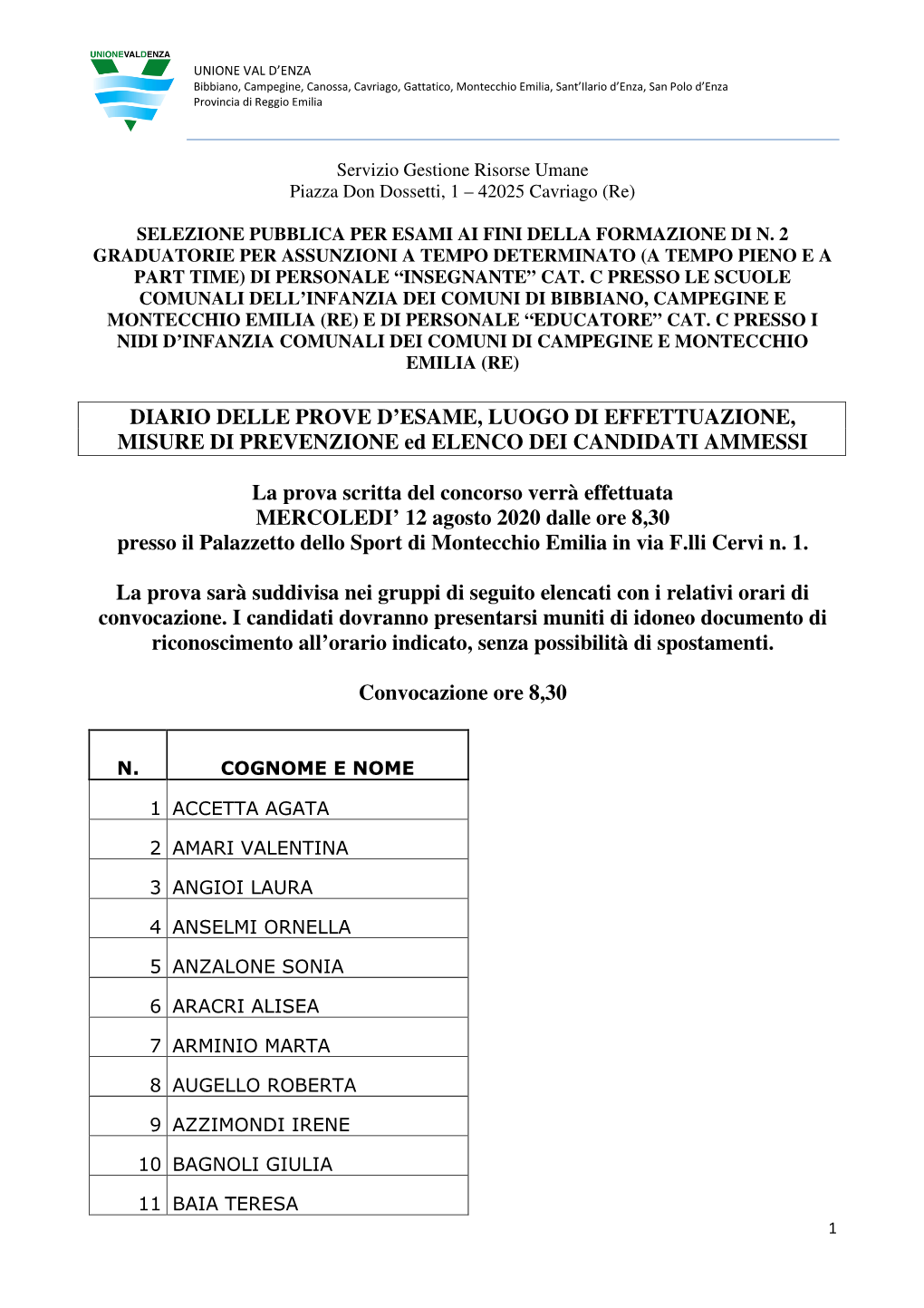 Nuovo Avviso Convocazione Candidati