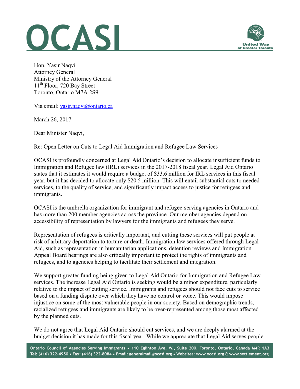 The OCASI Open Letter in PDF Format