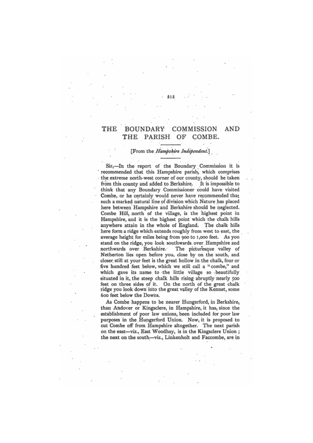 The Boundary Commission and the Parish of Combe