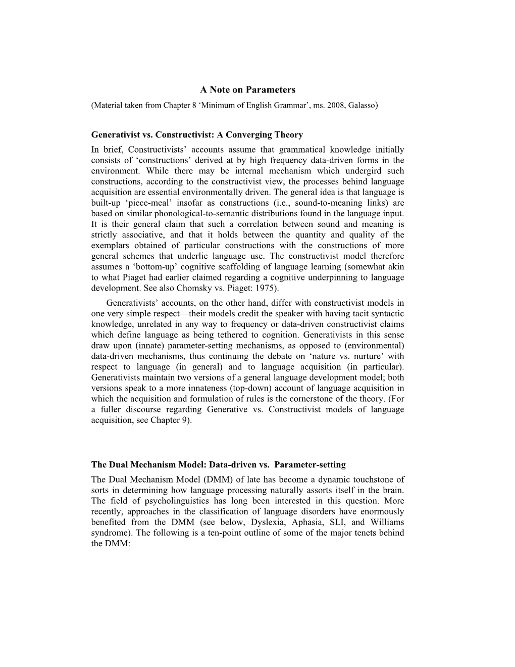 Parameters (Material Taken from Chapter 8 ‘Minimum of English Grammar’, Ms