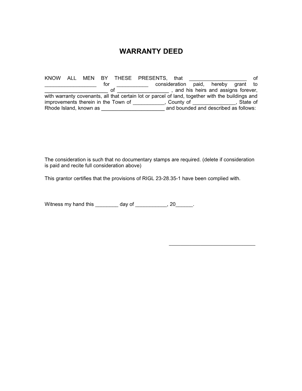 RI - Warranty Deed