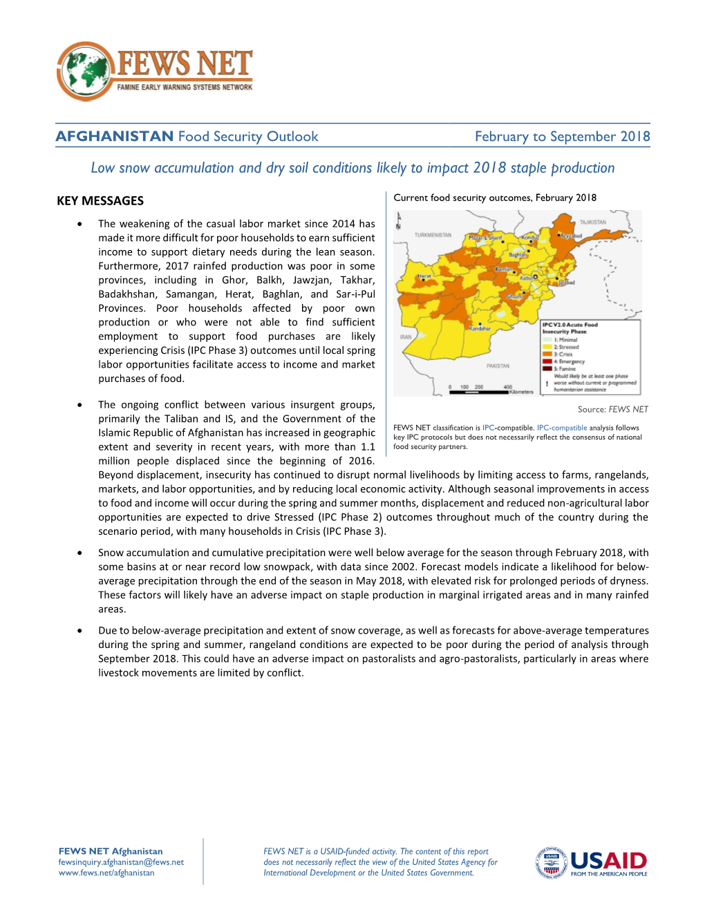 AFGHANISTAN Food Security Outlook Feb Sept 2018.Pdf (PDF