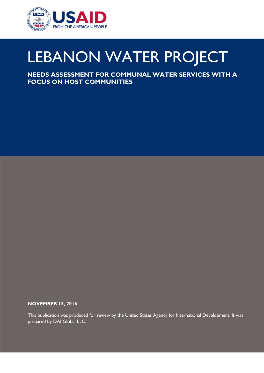 Lebanon Water Project Needs Assessment for Communal Water Services with a Focus on Host Communities