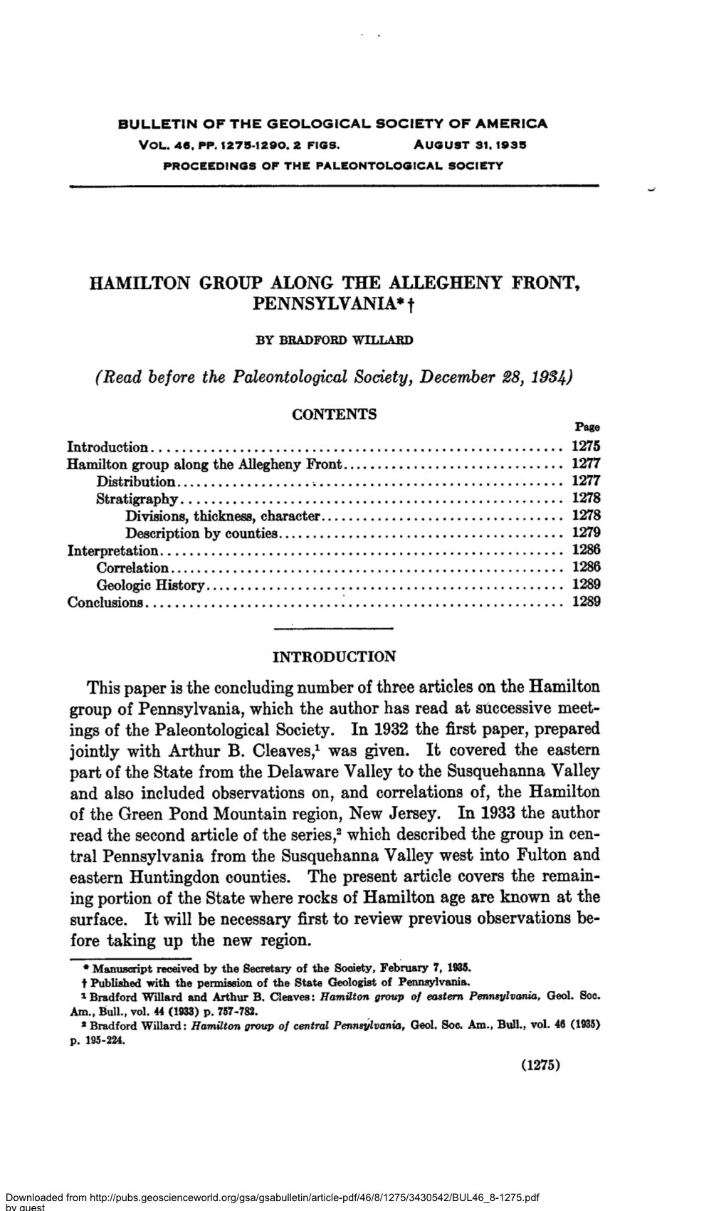 HAMILTON GROUP ALONG the ALLEGHENY FRONT, PENNSYLVANIA* F