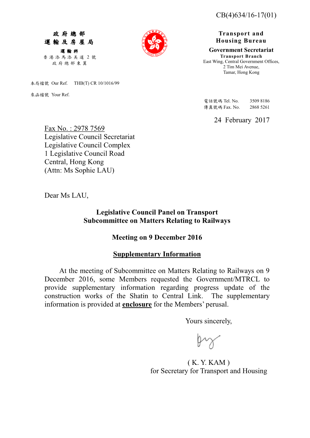 Administration's Paper on the Progress Update of the Construction of the Shatin to Central Link