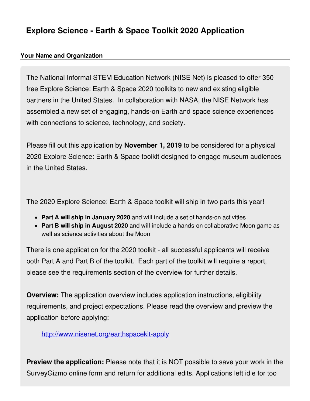 Explore Science - Earth & Space Toolkit 2020 Application