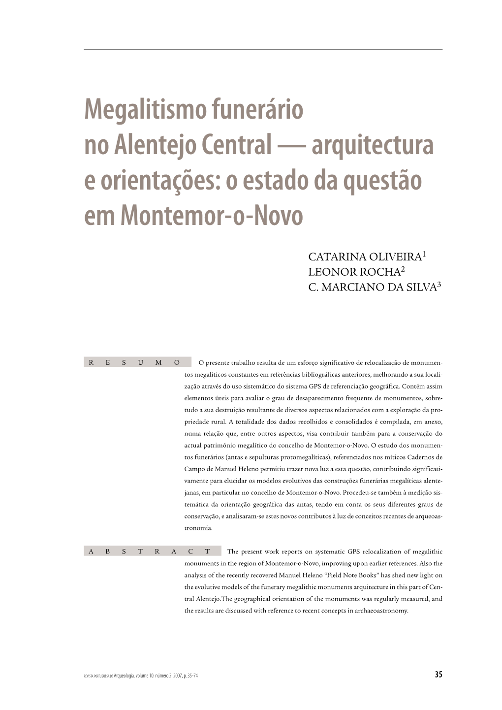 Megalitismo Funerário No Alentejo Central — Arquitectura E Orientações: O Estado Da Questão Em Montemor-O-Novo